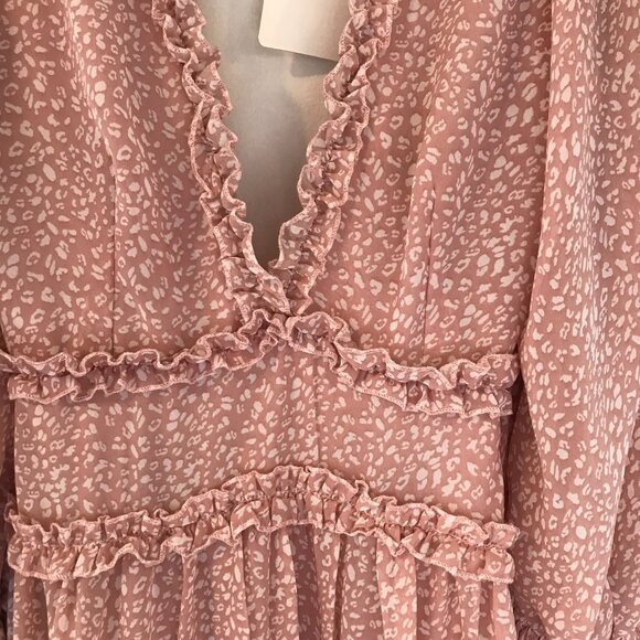 NWT Saints Secrets mini dress pink women's S open back tiered long sleeve party - Picture 6 of 8